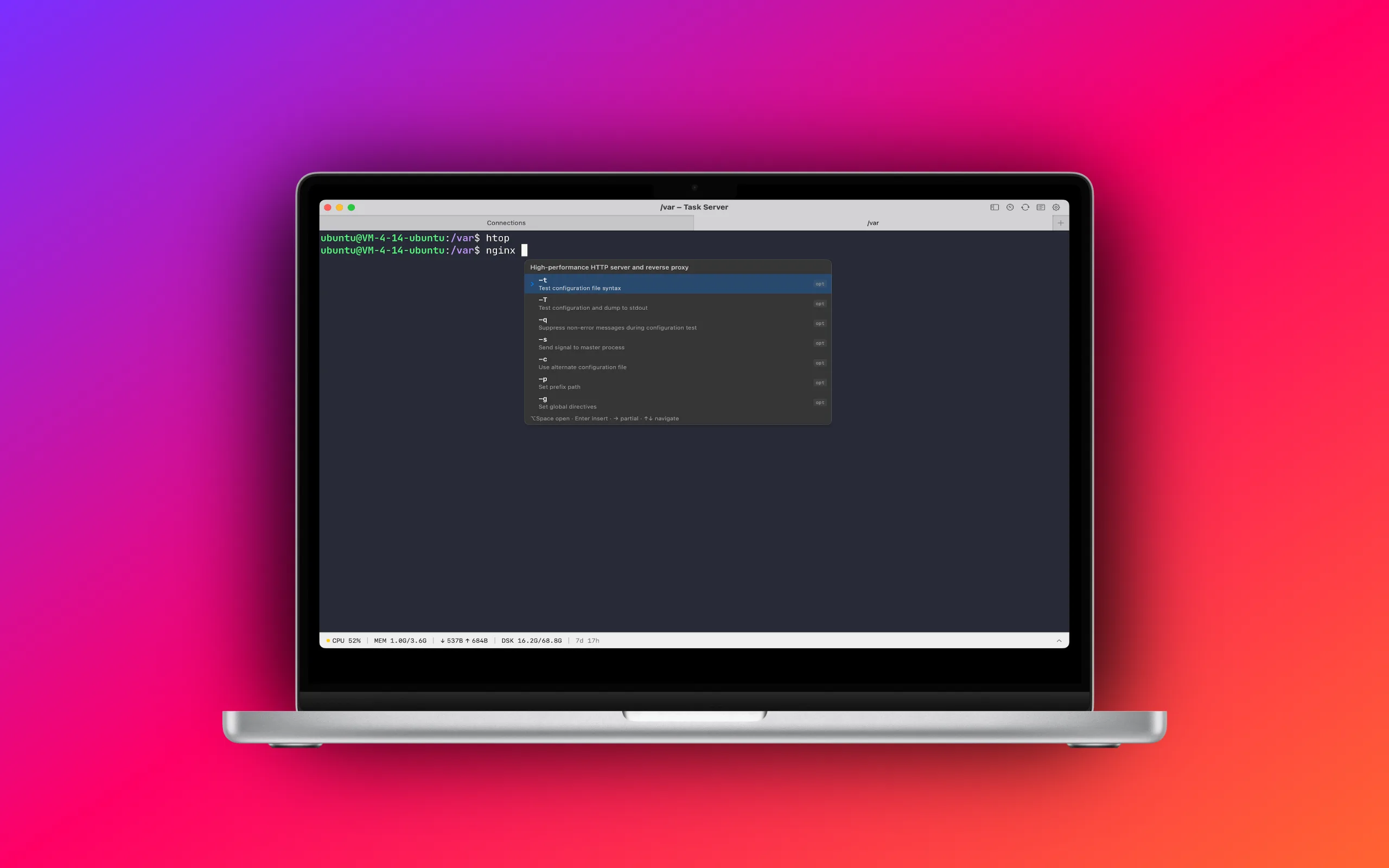 TapShell command completion panel while typing